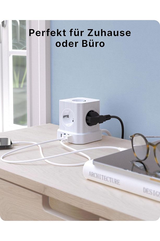 PowerCube 9'u 1 Arada USB'li Priz, Yüksek Gerilim Koruması 2500W 2M Kablo - 3