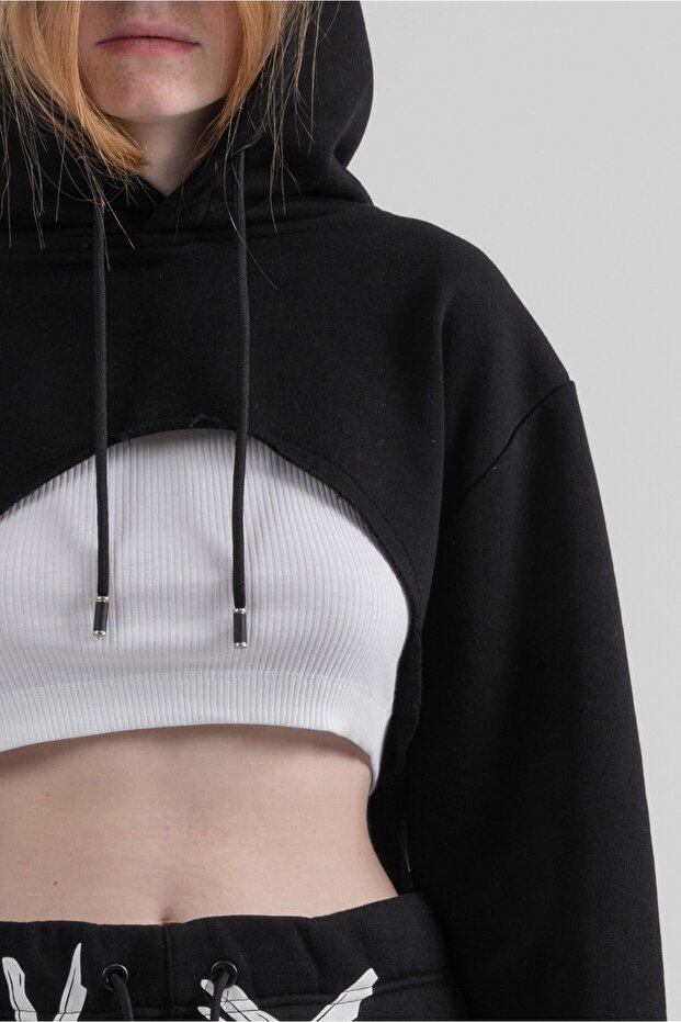 BASIC CROP KADIN HOODIE - 2