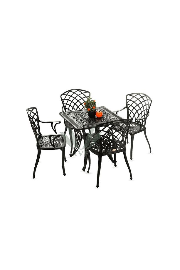 HİTİT model ferforje görünümlü PLASTİK KARE masa ve sandalye takım 4 sandalye 1 masa - 2