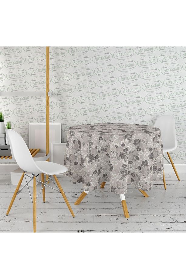 Yuvarlak Pvc Muşamba Mutfak Masa Örtüsü Elyaflı Astarlı Silinebilir Naylon 140 cm Siyah Çiçek - 3