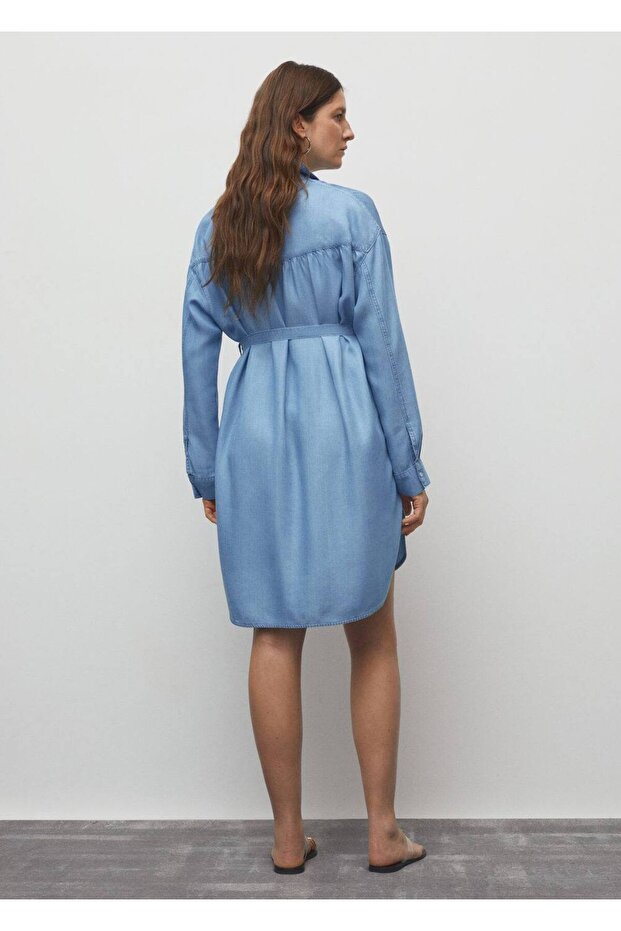 Denim gömlek elbise - 4