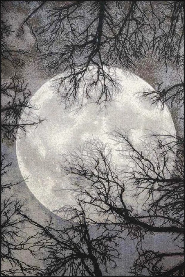 Gray Themed Tree and Moon Patterned Creative Modern Decorative Carpet 3892