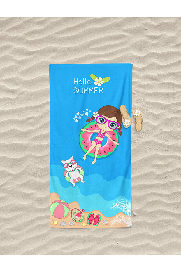 Erayshome Happy Girl Hello Summer Happy Girl Patterned Printed Beach Towel