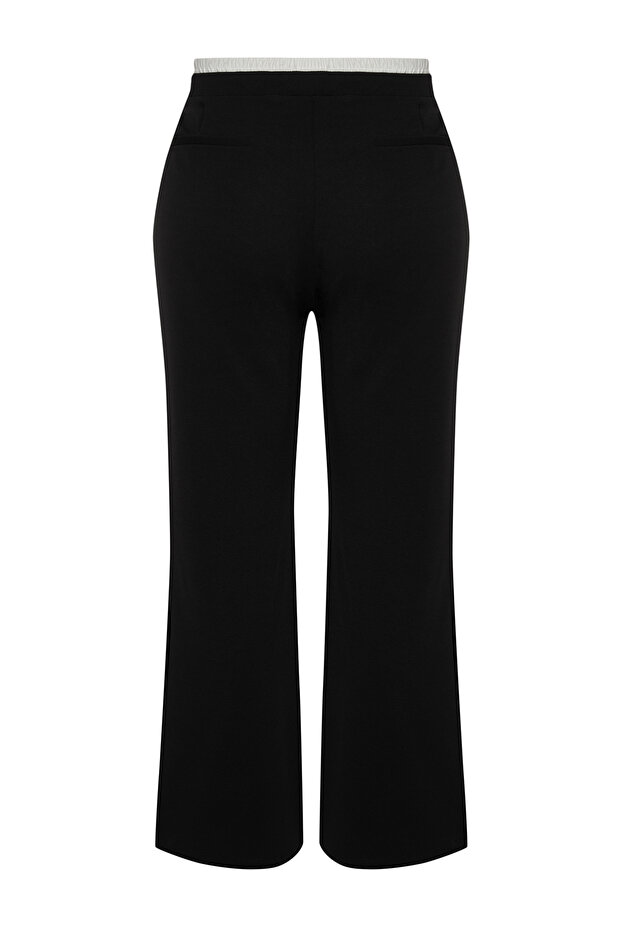 Černé široké kalhoty velké velikosti s vysokým pasem a popelínovým detailem - Tbbss24Ar00000 - 8
