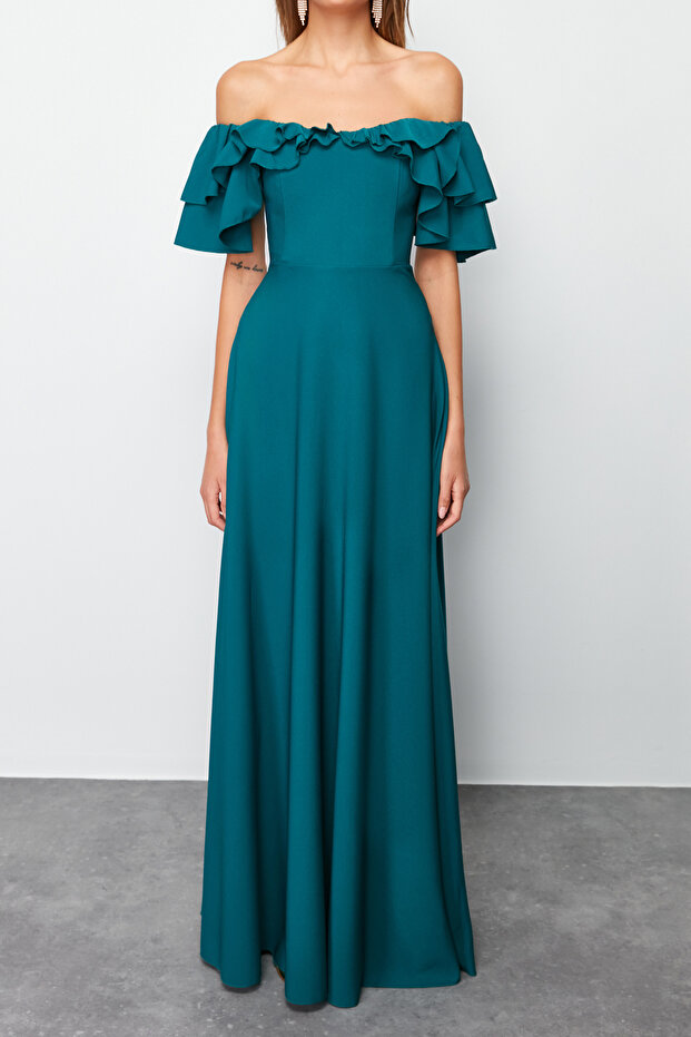 Smaragdově zelené dlouhé večerní šaty střihu do A - TPRSS24AE00054 - 6