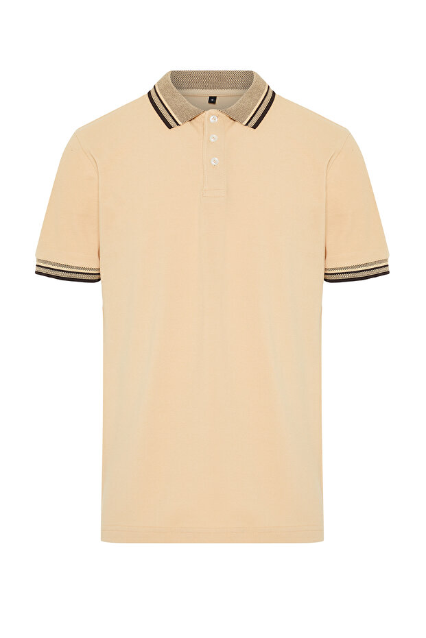 Beżowa koszulka polo z krótkim rękawem, wykonana w 100% z bawełny, dopasowana/wąska TMNSS22PO00014 - 7