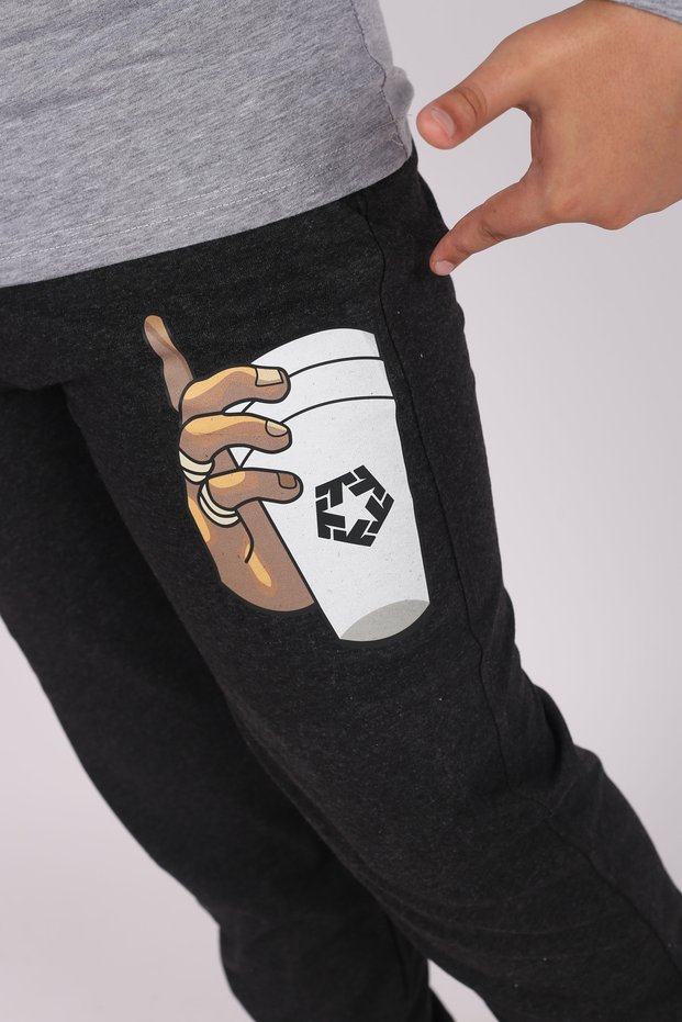 Coffee Cup Printed Detailed Pocketed Corded Boy's Sweatpants