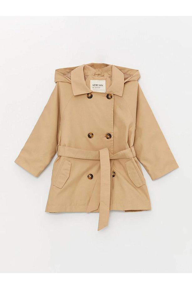 LCW baby Kapüşonlu Uzun Kollu Basic Kız Bebek Trençkot - 3
