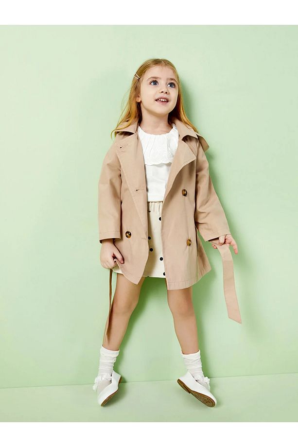LCW baby Kapüşonlu Uzun Kollu Basic Kız Bebek Trençkot - 2