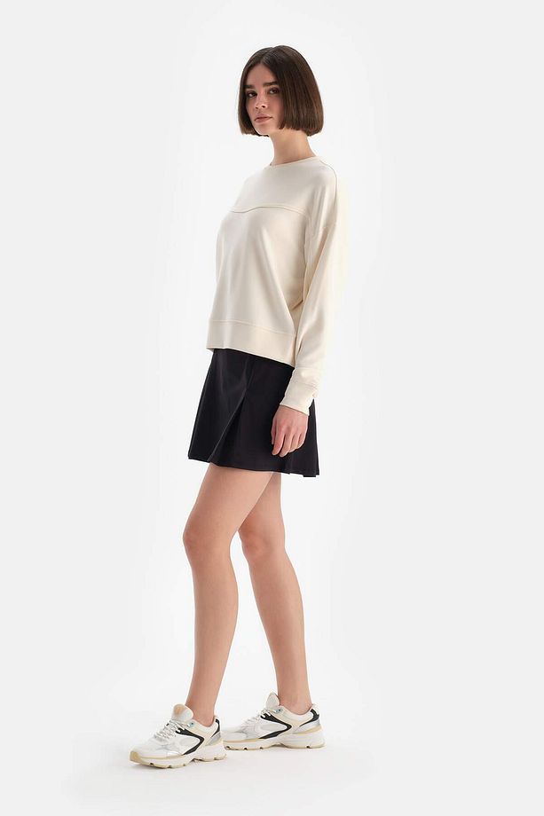 Ekru Kadın Modal Biye Detaylı Sweatshırt - 3