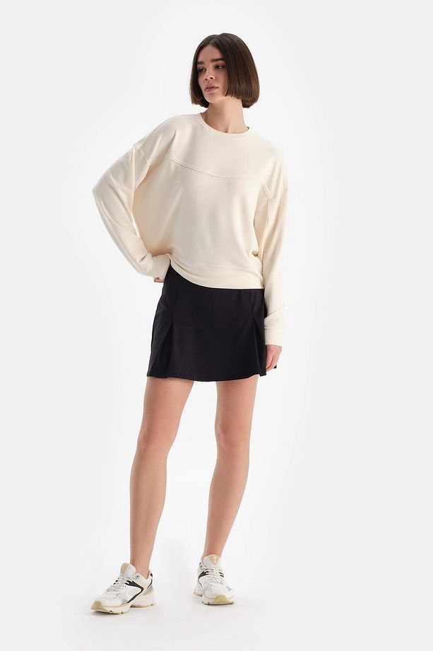Ekru Kadın Modal Biye Detaylı Sweatshırt - 4