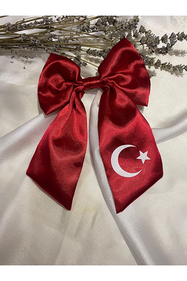 29 October Special Moon and Star Printed Satin Red Ribbon Bow Buckle - Holiday Buckle - with Clip