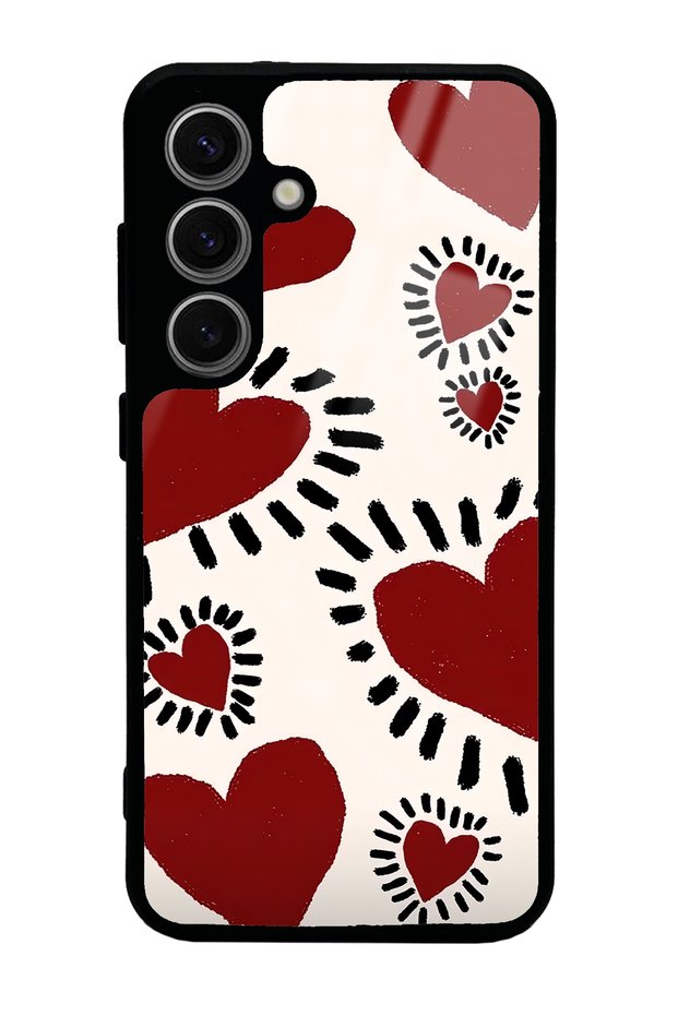 Samsung S24 Glossy Phone Case with Brush Heart Design