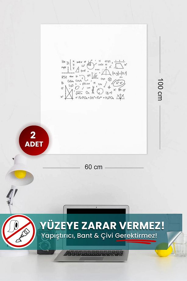 Akıllı Kağıt - 60x100 Cm Beyaz, 2 Adet Statik Tutunan Yazılıp Silinebilen Yazı Tahtası Ve Pano - 1