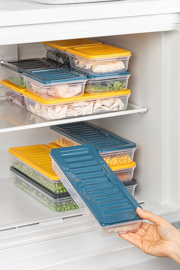 10-Piece Refrigerator Organizer Storage Container Suitable for Microwave and Freezer Anthracite 4 X 1170 ml - 6 X 600ml - 6