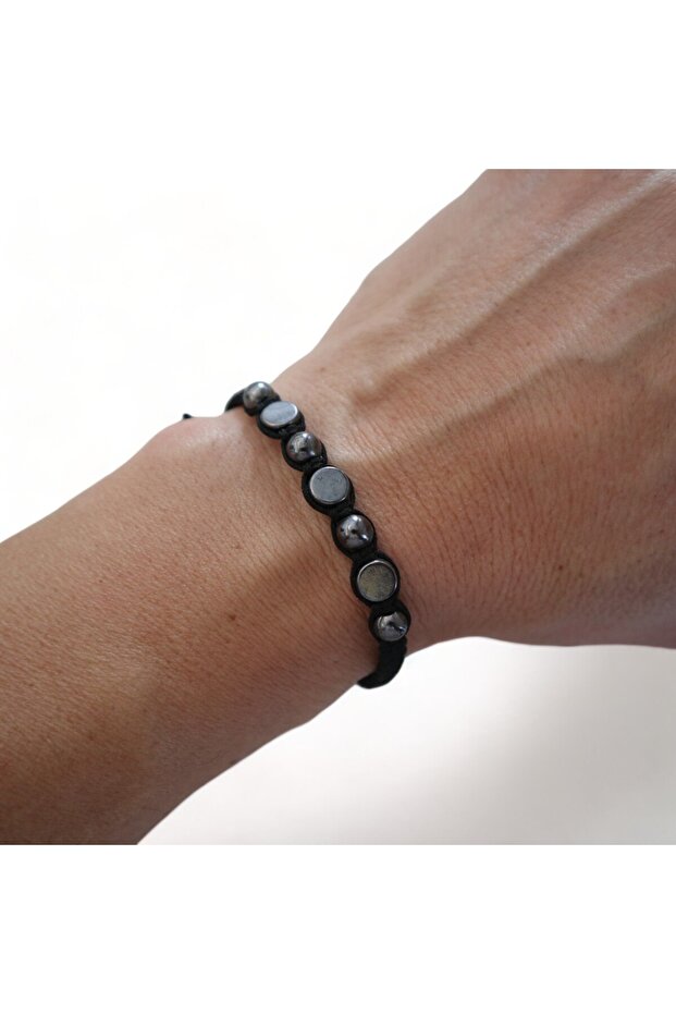 Double Pyrite Black Bracelet Round Square Bead Pyrite Bracelet 2x1