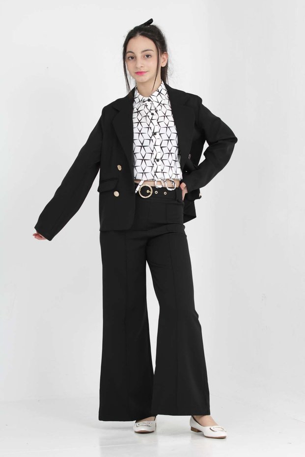 Girl's Classic Suit Blazer Jacket-Pants-Blouse 3 Pieces Set Suit