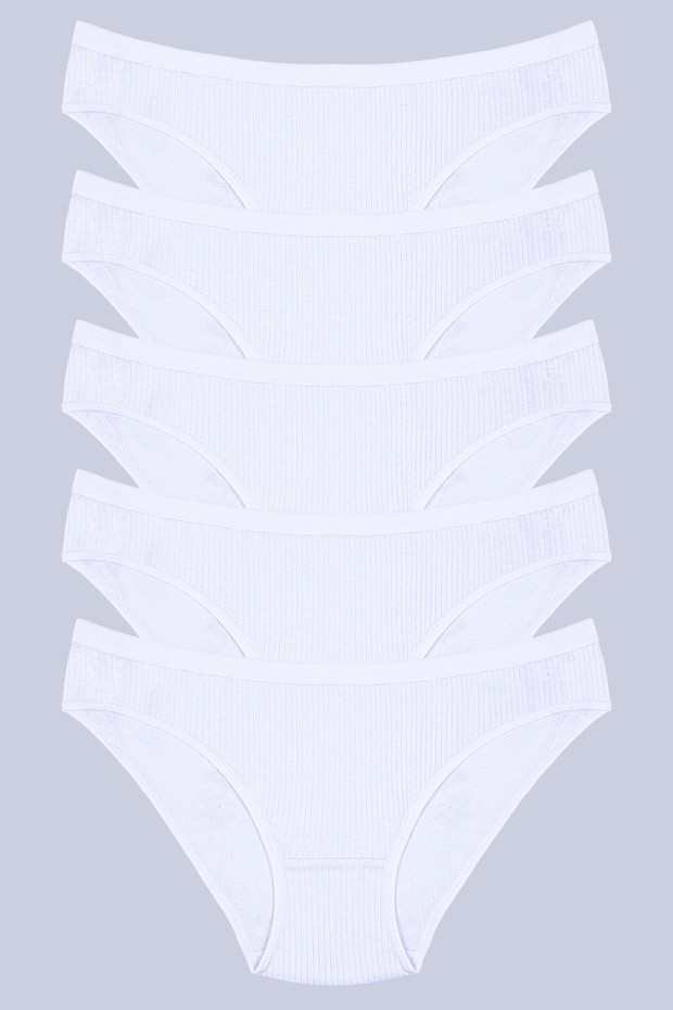 Women's 100% Cotton 5-Piece Ribbed Bikini Panties
