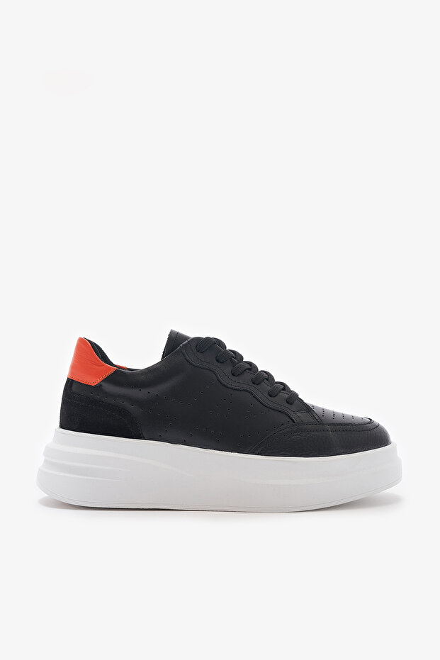 Venti Black Genuine Leather Women's Sneakers