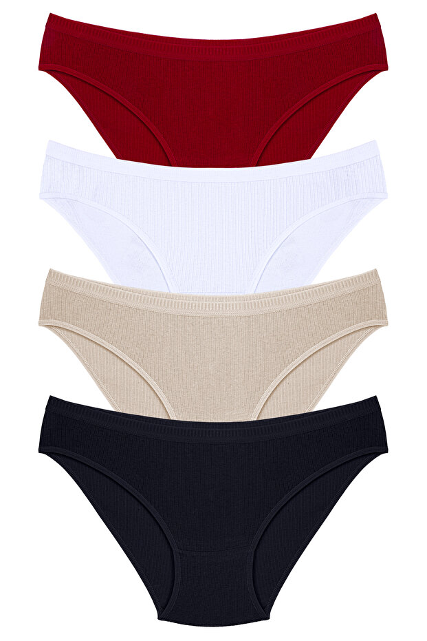 Women's 100% Cotton 4-Piece Ribbed Bikini Panties