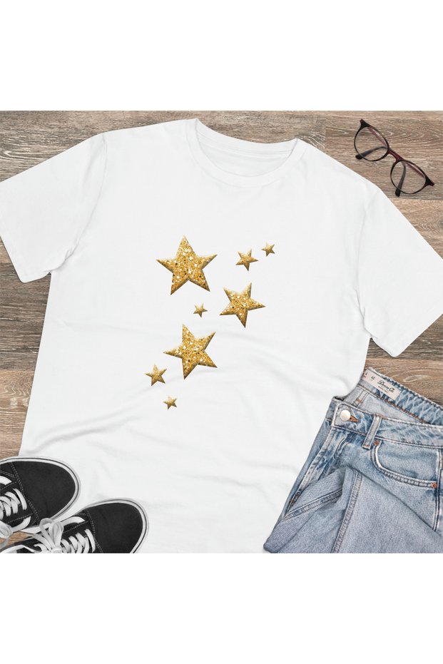 White T-Shirt with Gold Star Image