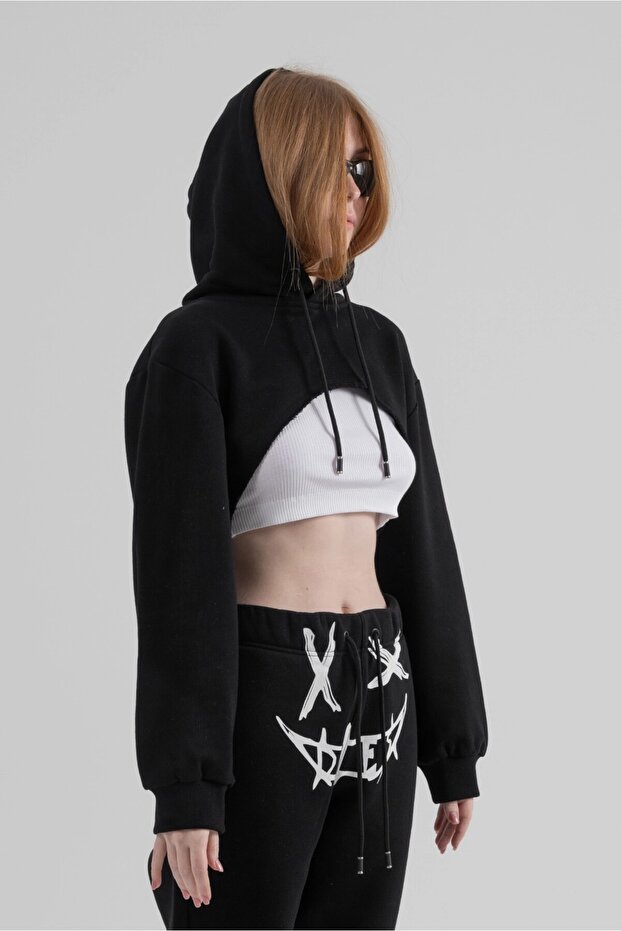 BASIC CROP KADIN HOODIE - 3