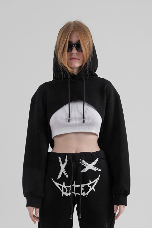 BASIC CROP KADIN HOODIE - 1