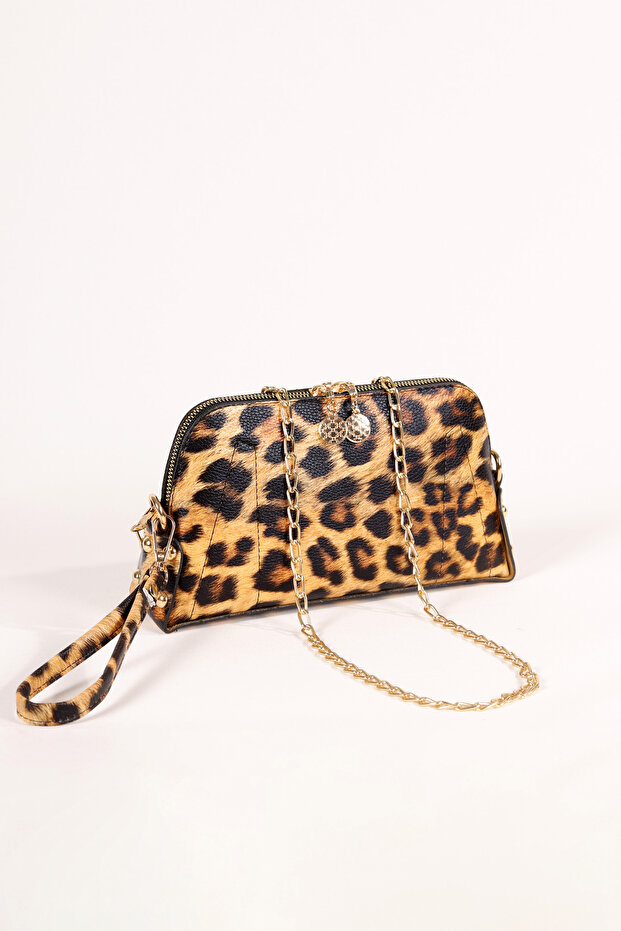 حقيبة بحزام على شكل سلسلة بنمط الفهد - 1