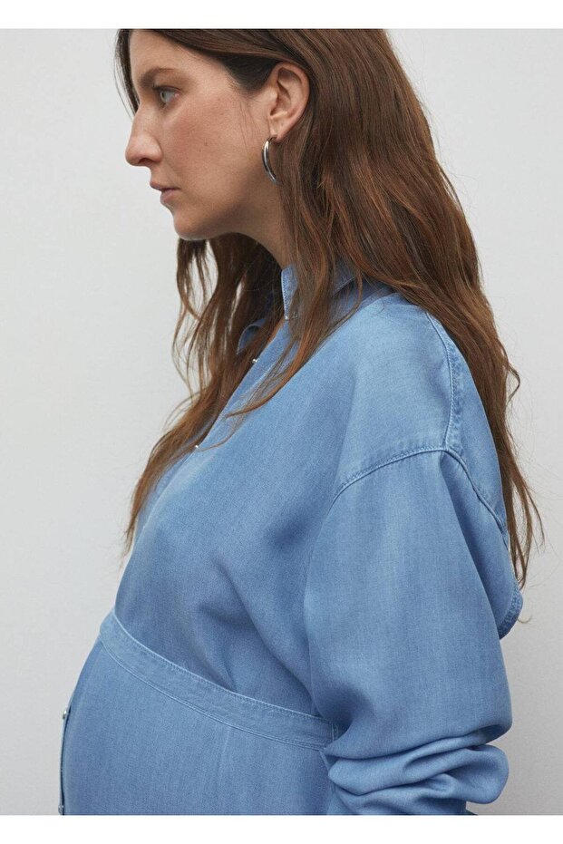 Denim gömlek elbise - 6