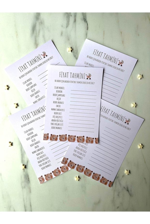 5-Piece Baby Shower Teddy Bear Concept Game and Entertainment Question Cards Set - Price Estimated