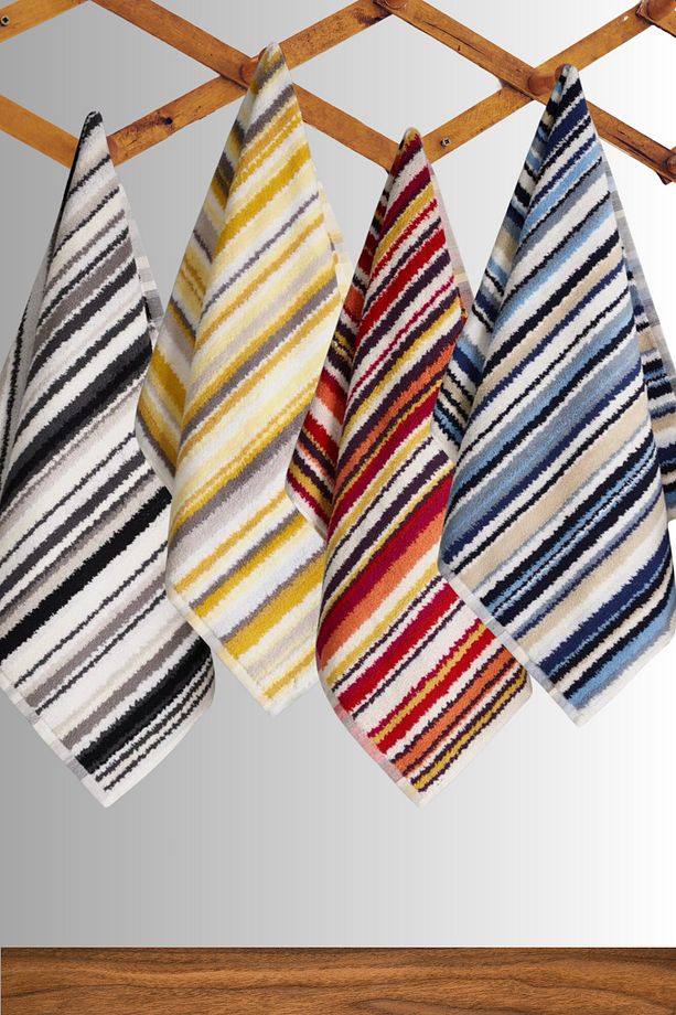 Retro Stripe 4 Lü Havlu Seti % 100 Pamuk - 1