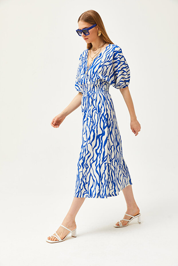 Жіноча двобортна сукня міді з горловиною Saks синього кольору ELB19002100 - 4