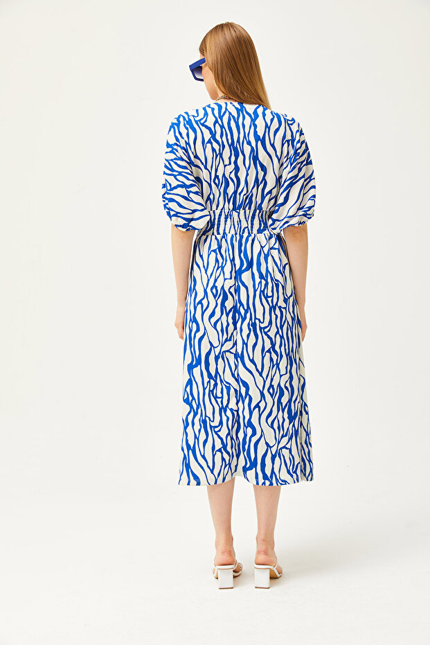 Жіноча двобортна сукня міді з горловиною Saks синього кольору ELB19002100 - 6