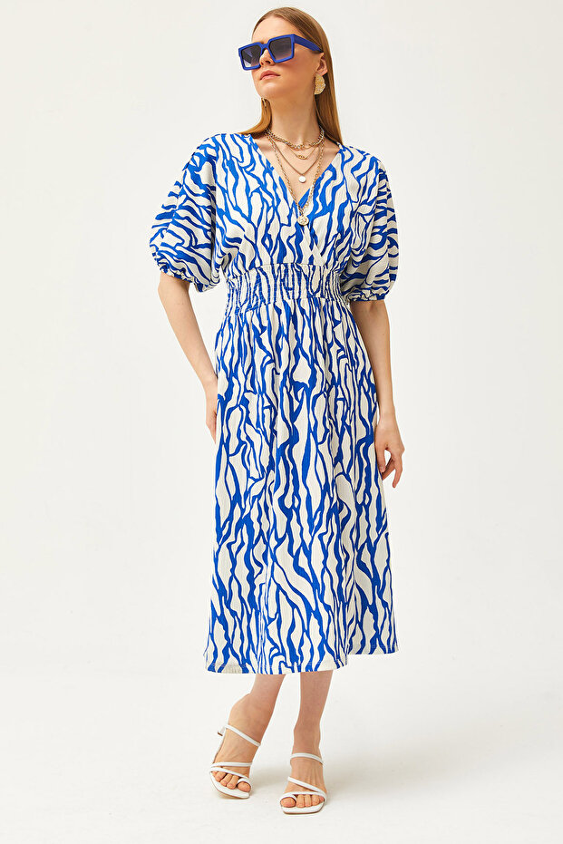 Жіноча двобортна сукня міді з горловиною Saks синього кольору ELB19002100 - 1