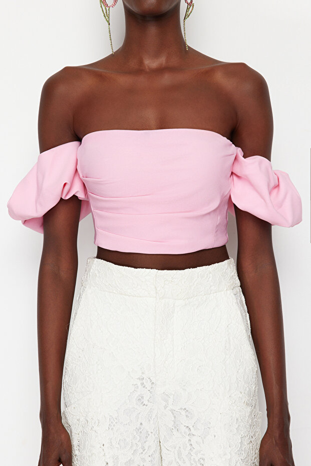 Pembe Crop Dokuma Büstiyer TPRSS24BS00020 - 4