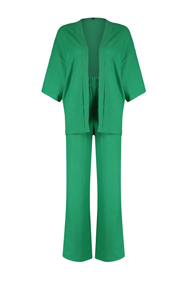 Yeşil Relaxed/Rahat Kesim Örme Kimona Pantolon Alt-Üst Takım TWOSS24AU00091 - 7