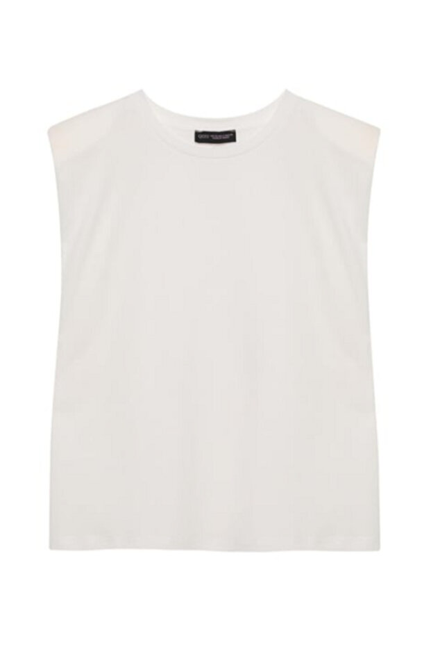 Vatkalı Kolsuz Basic Tişört Ekru - 1