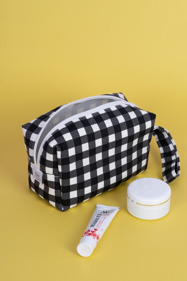 Makeup Bag Gingham black Multi-Purpose large size - 1