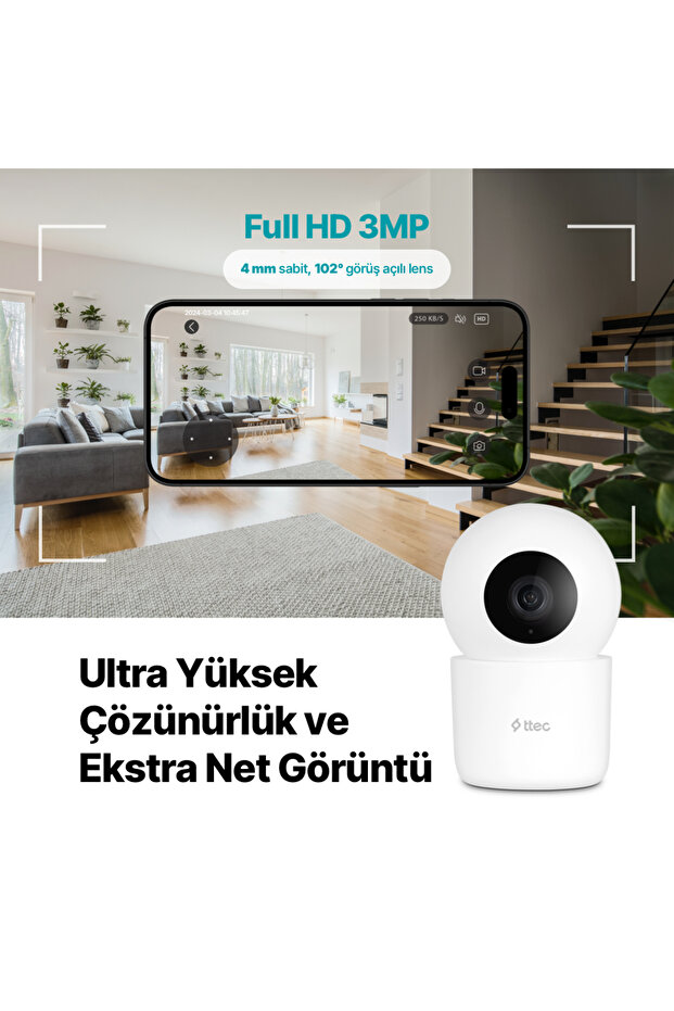 Wizi Pro 2 Full HD 360° Tak Çalıştır Wi-Fi Akıllı Kamera - 3