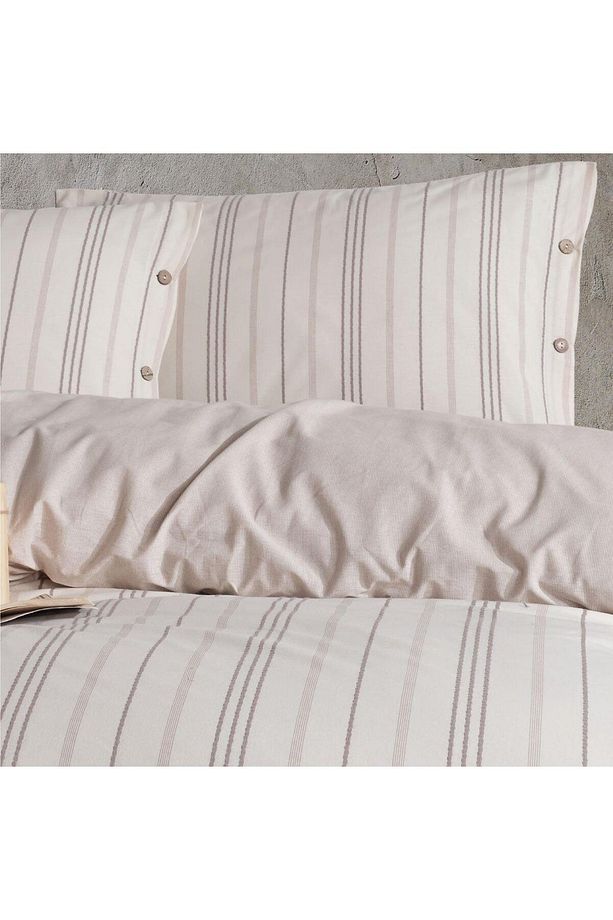 100% Pamuk Butik Nevresim Takımı Tek Kişilik Ipliği Boyalı Etre V1 Bej - 3