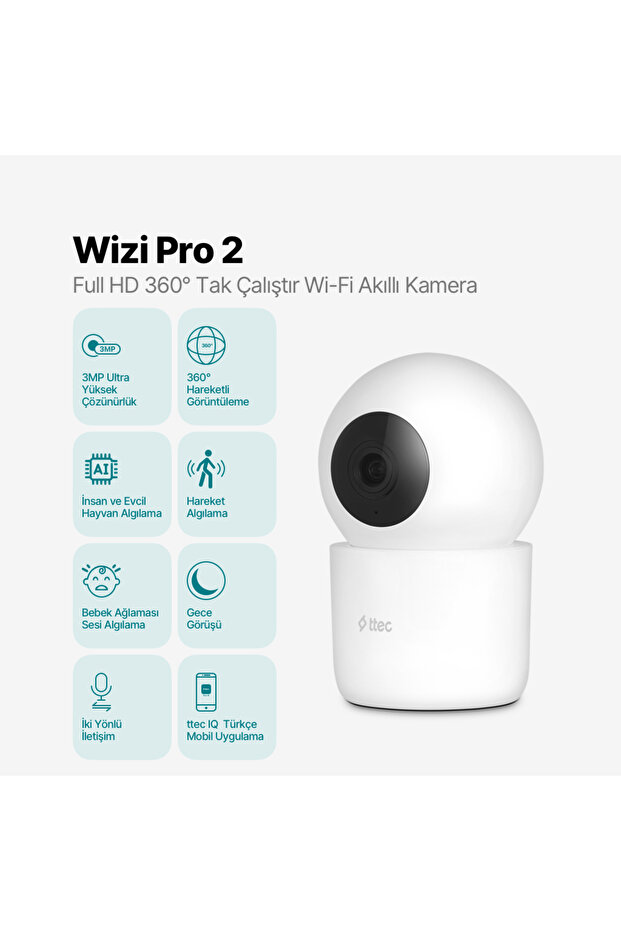 Wizi Pro 2 Full HD 360° Tak Çalıştır Wi-Fi Akıllı Kamera - 2