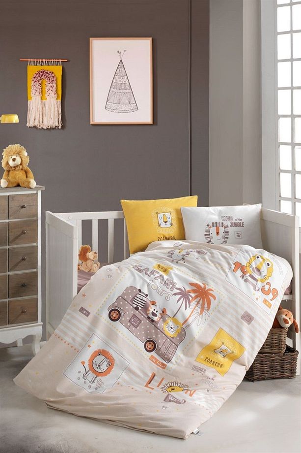 Ranforce 100% Pamuk Bebek Nevresim Takımı Lion Sari - 1