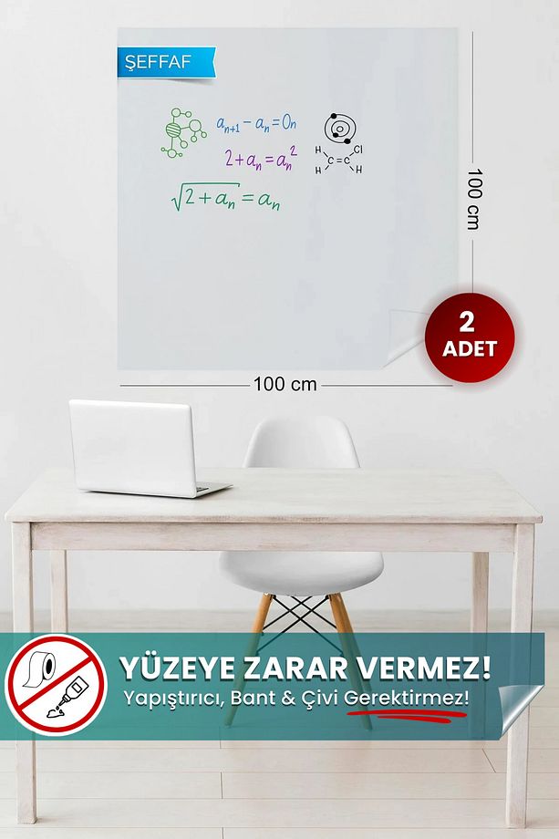 Akıllı Kağıt - 100x100 Cm Şeffaf, 2 Adet Pratik, Kullanışlı, Yazılıp Silinen Yazı Tahtası - 1