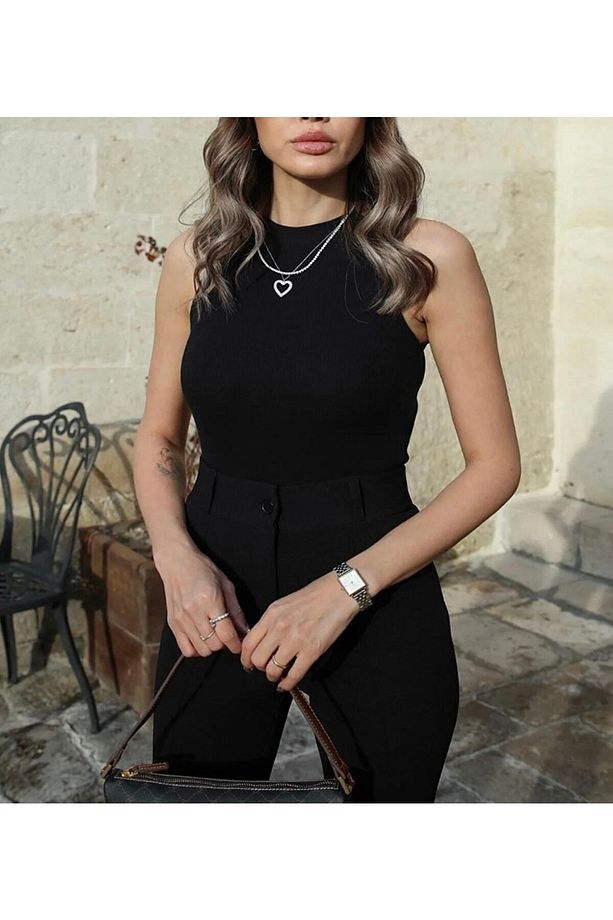 Siyah Halter Yaka Fitilli Atlet - 3