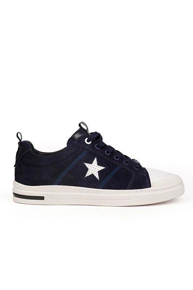 Genuine Leather Navy Blue Casual Men's Sneakers