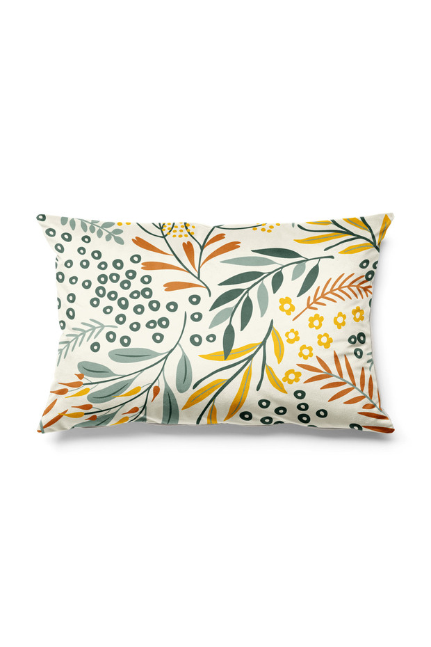 Rectangular Aquafloral Patterned Double Sided Printed Suede Throw Pillow Cover - 1
