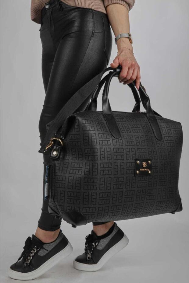 Large Size Printed Black Luggage Style Hand and Shoulder Bag