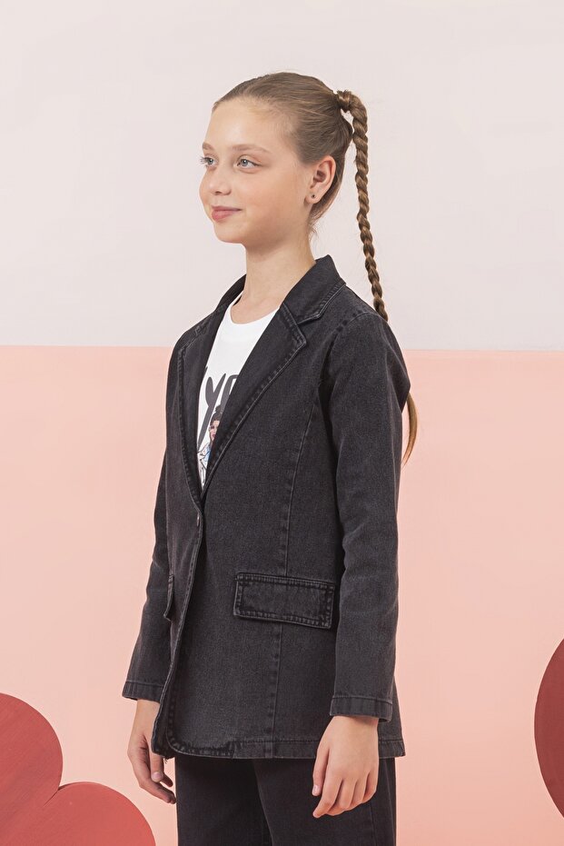 9-14 Years Old Single Button Girl's Denim Jacket
