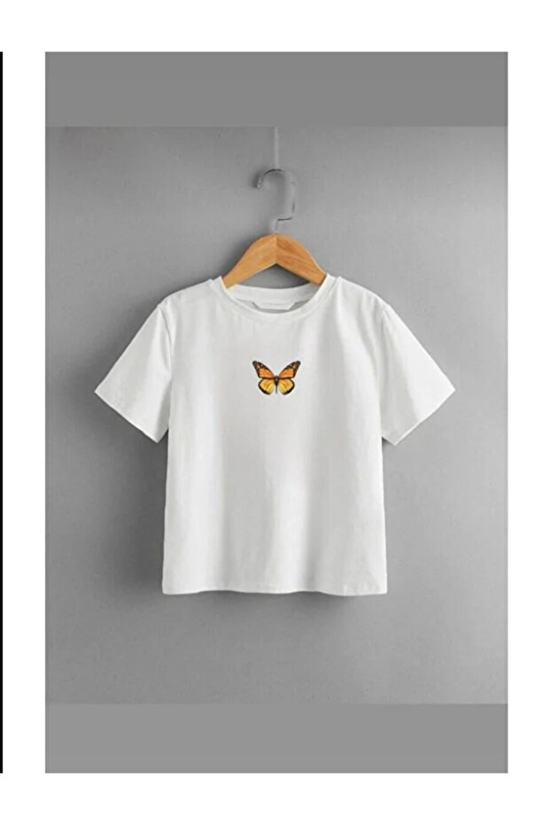 Kids Trend Model White T Shirt Butterfly Printed Cotton