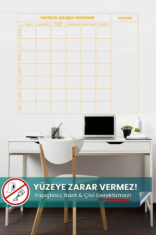 Liseler için Haftalık Çalışma Programı - Yapışkansız Tutunan Sihirli Akıllı Kağıt Yazı Tahtası Pano - 1